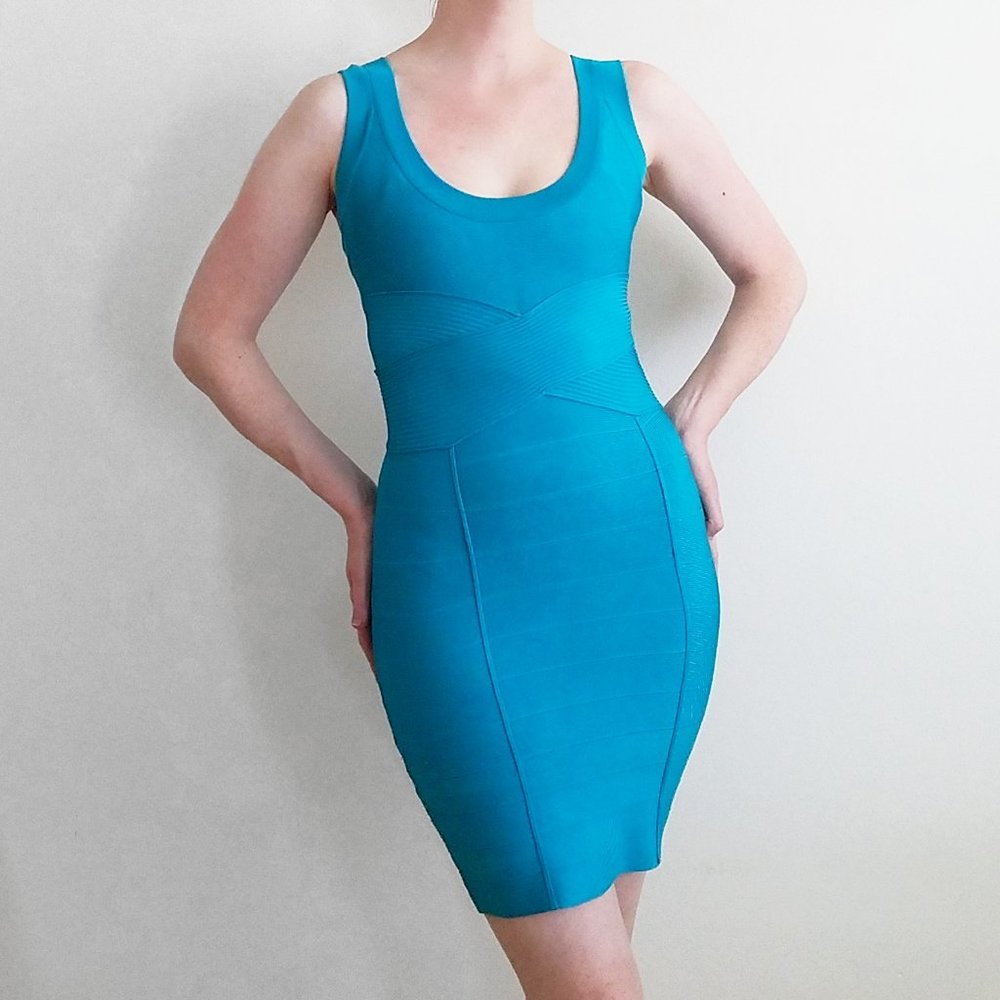 Guess by Marciano Teal Bodycon Bandage Dress Sleeveless Scoopneck Mini